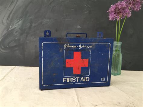 light blue metal first aid box vintage|Metal Vintage First Aid Box .